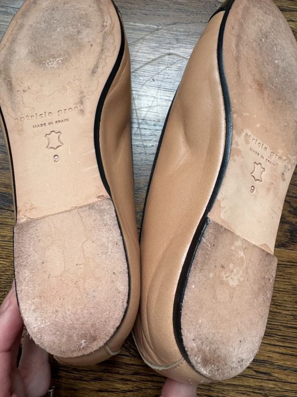 Patricia Green Adele Cap Toe Flat-Nude/Black Patent  Size 9